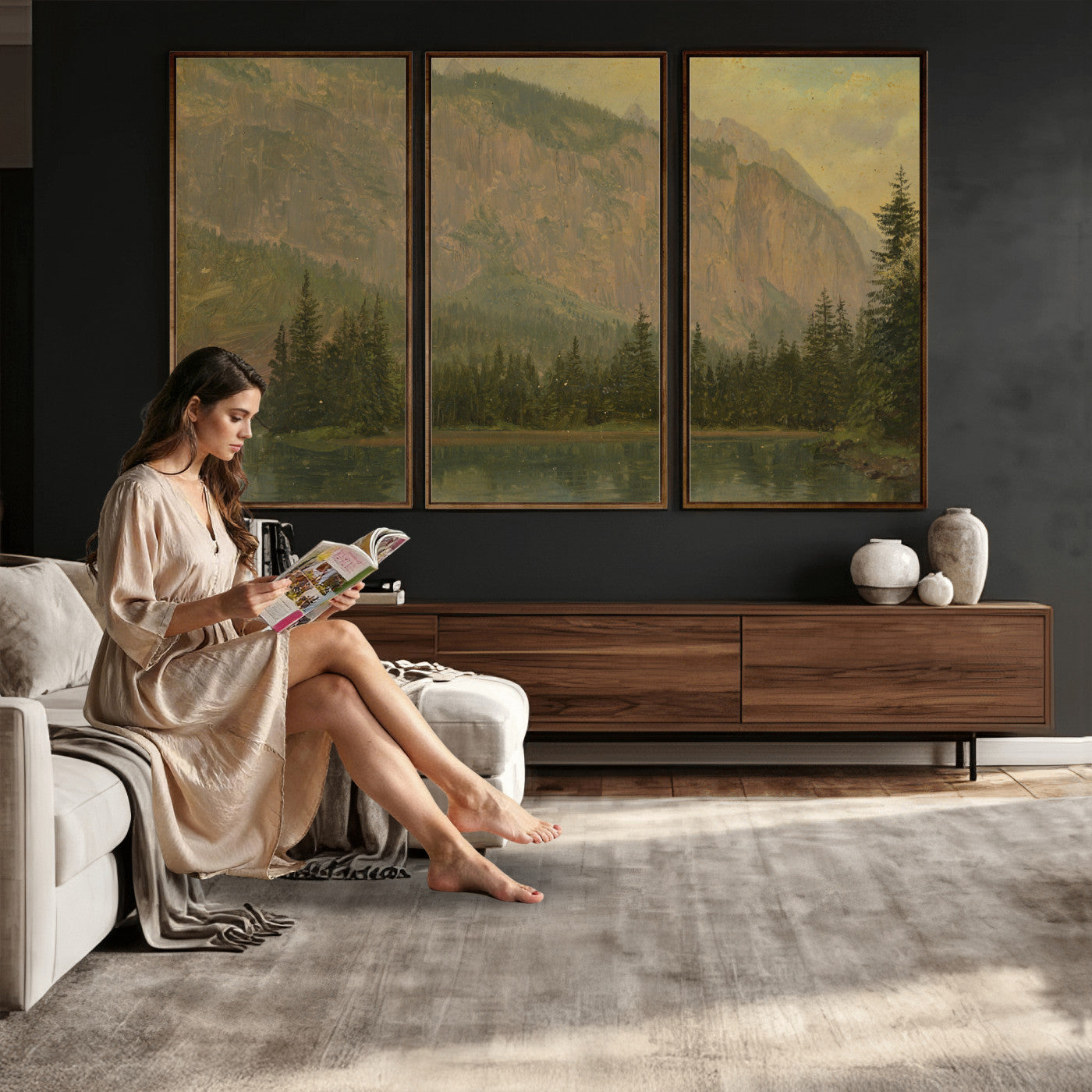 76844524-MGV-CV-36X24 - Frederic Edwin Church Hintersee Canvas Print, Hudson River School Mountain Lake Painting 1868, American Romantic Landscape, Vintage Nature Wall Art