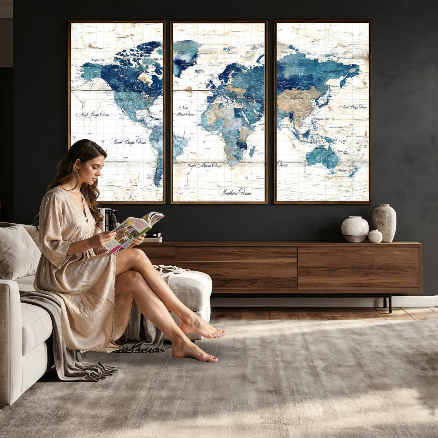 86799232-MGV-CV-36X24 - Watercolor World Map Canvas Wall Art Print – Abstract Colorful Travel Wall Decor
