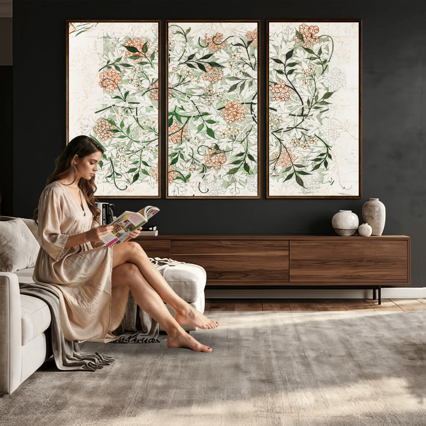 17622011W-MGV-CV-36X24 - William Morris Jasmine Flower Wall Art Canvas Print, Botanical Floral Canvas Print, Vintage Cottagecore Wall Decor, Framed Nature Artwork Ready to Hang