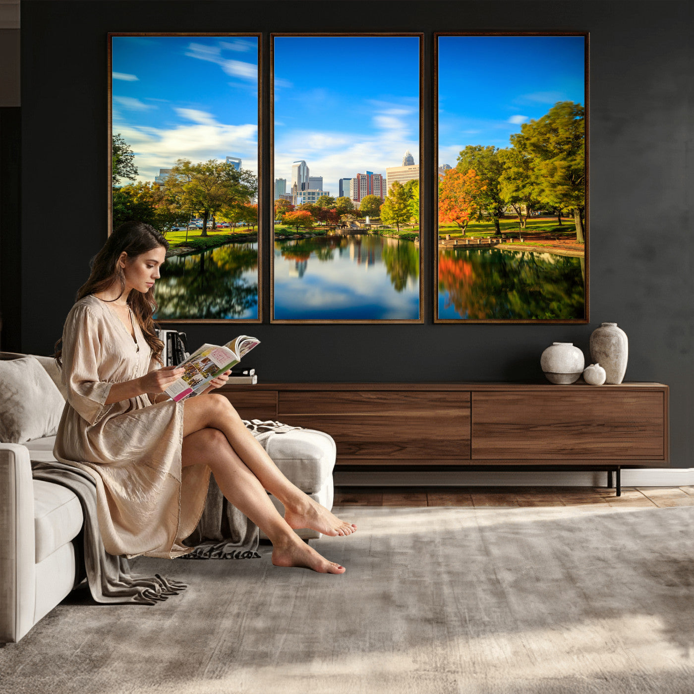 83254720-MGV-CV-36X24 - Charlotte Skyline Canvas Wall Art Print – North Carolina Cityscape Photography Print