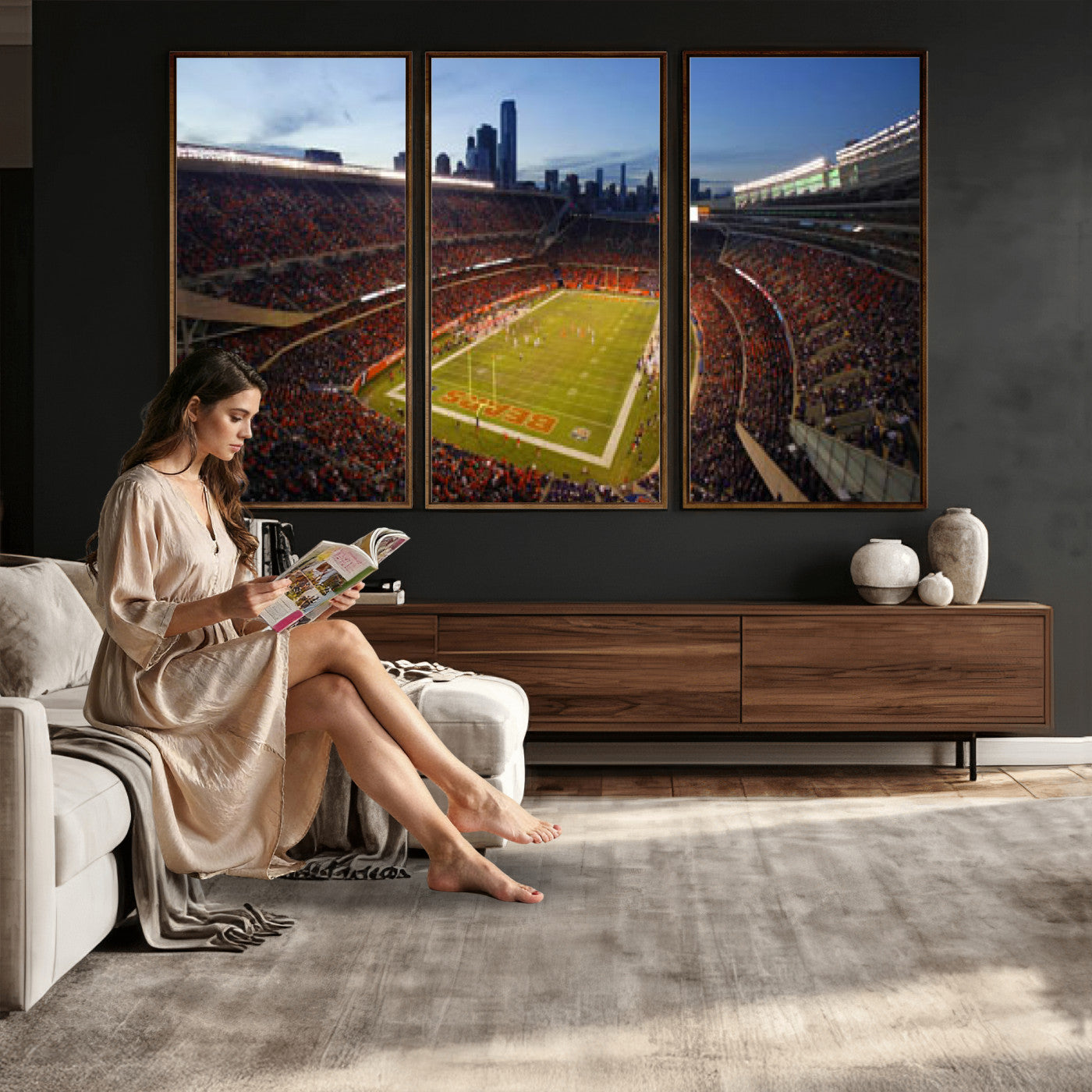 50691720-MGV-CV-36X24 - Chicago Bears Soldier Field Canvas Wall Art, NFL Stadium Panorama Print, Football Arena Photography for Sports Fans