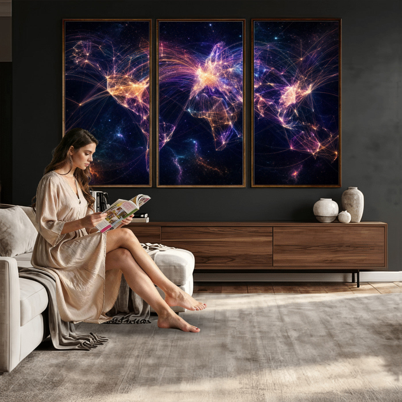 75155491-MGV-CV-36X24 - Global Flight Routes Map Canvas Wall Art, Worldwide Aviation Network Print, International Air Travel Wall Decor