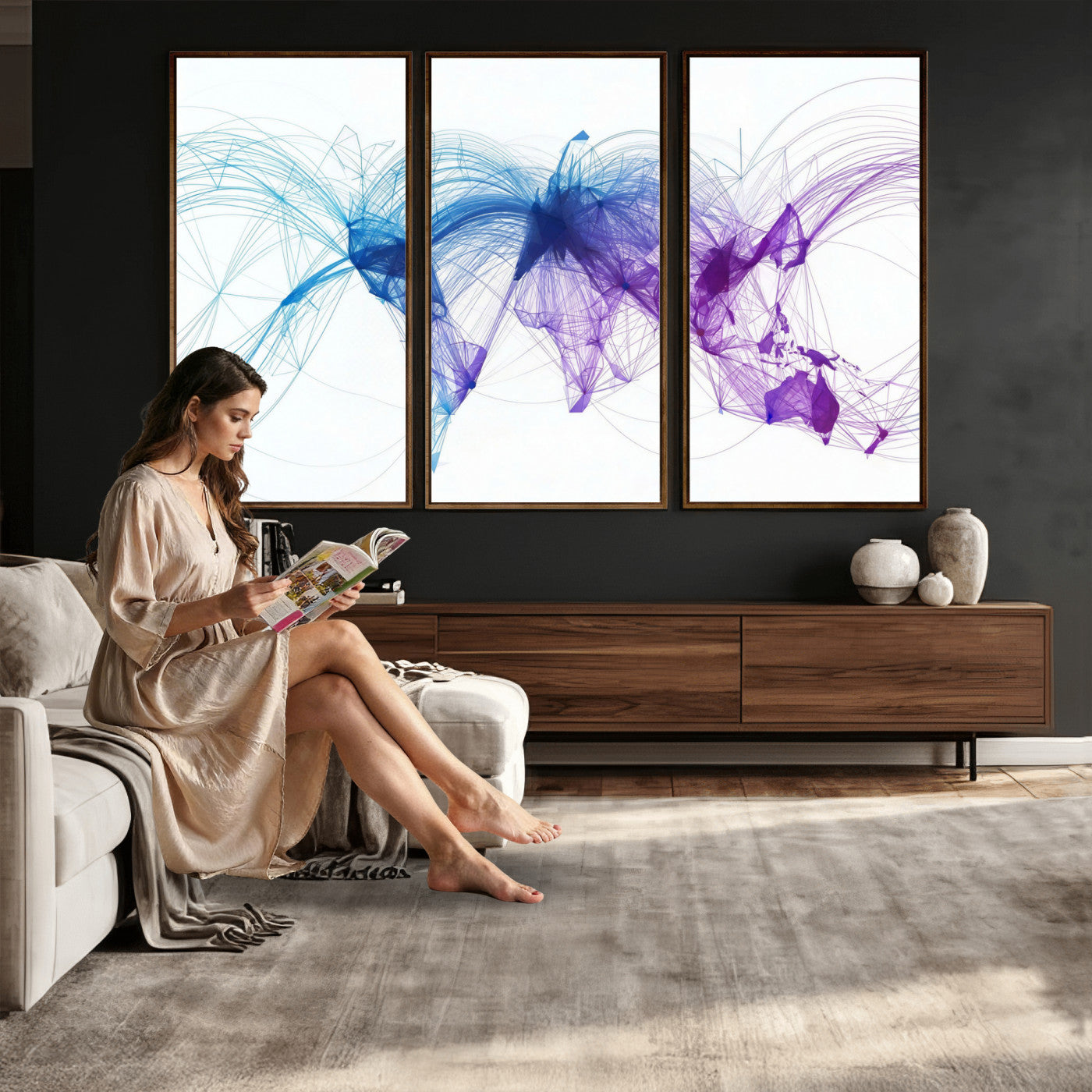 75155491-MGV-CV-48X32-3P - Global Flight Routes Map Canvas Wall Art, Worldwide Aviation Network Print, International Air Travel Wall Decor