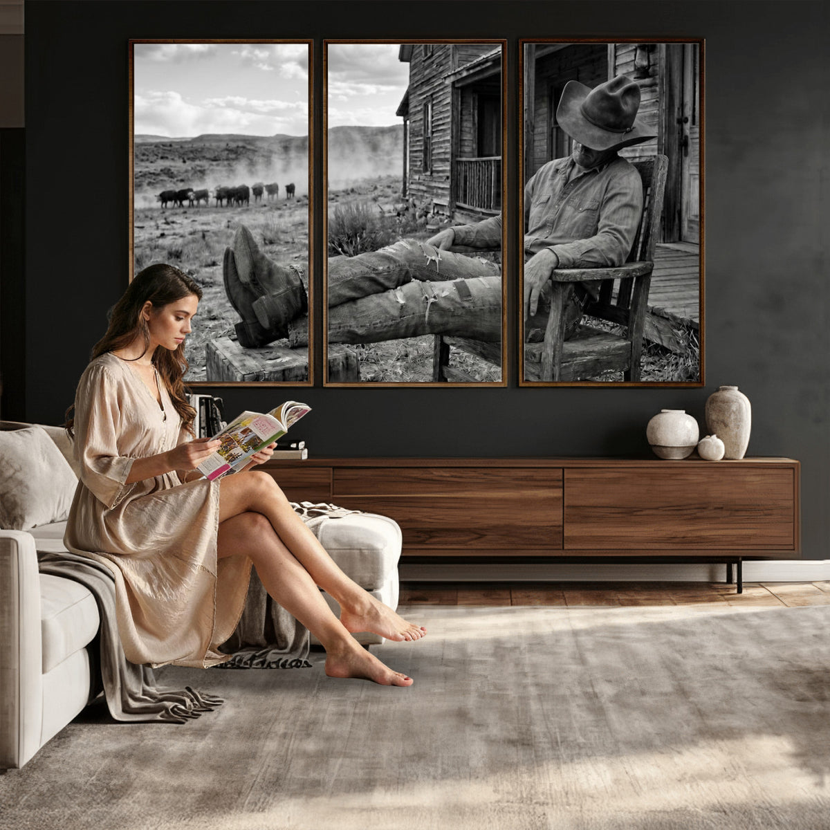 94461975S-MGV-CV-36X24 - Vintage Sleeping Cowboy Wall Art Canvas Print, Western Home Decor