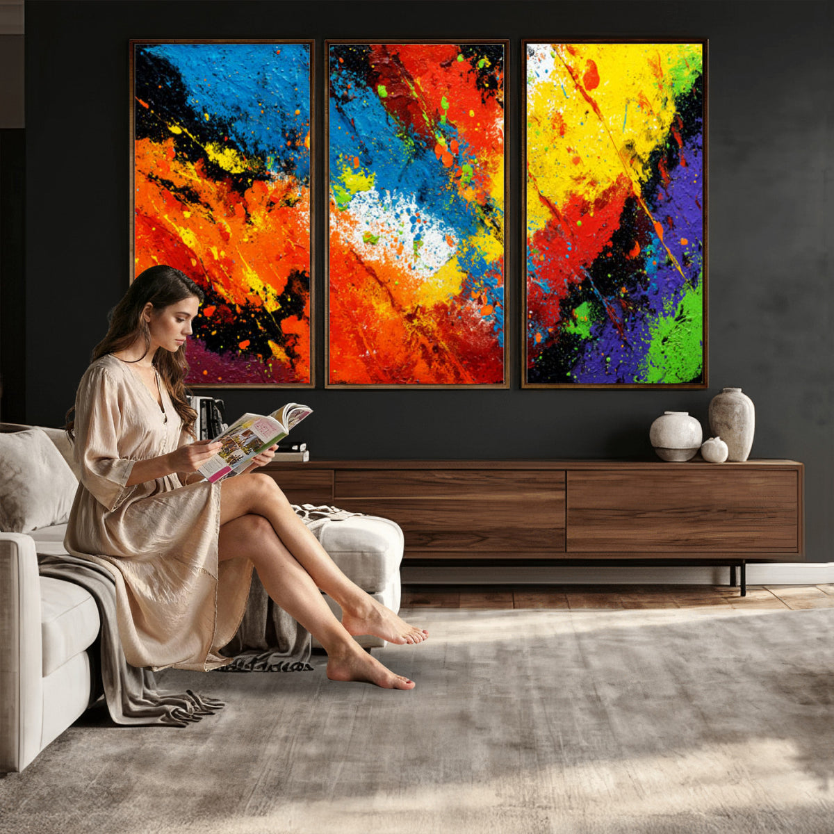 74888753-MGV-CV-36X24 - Vibrant Blue Abstract Canvas Wall Art Colorful Impasto Oil Painting Print