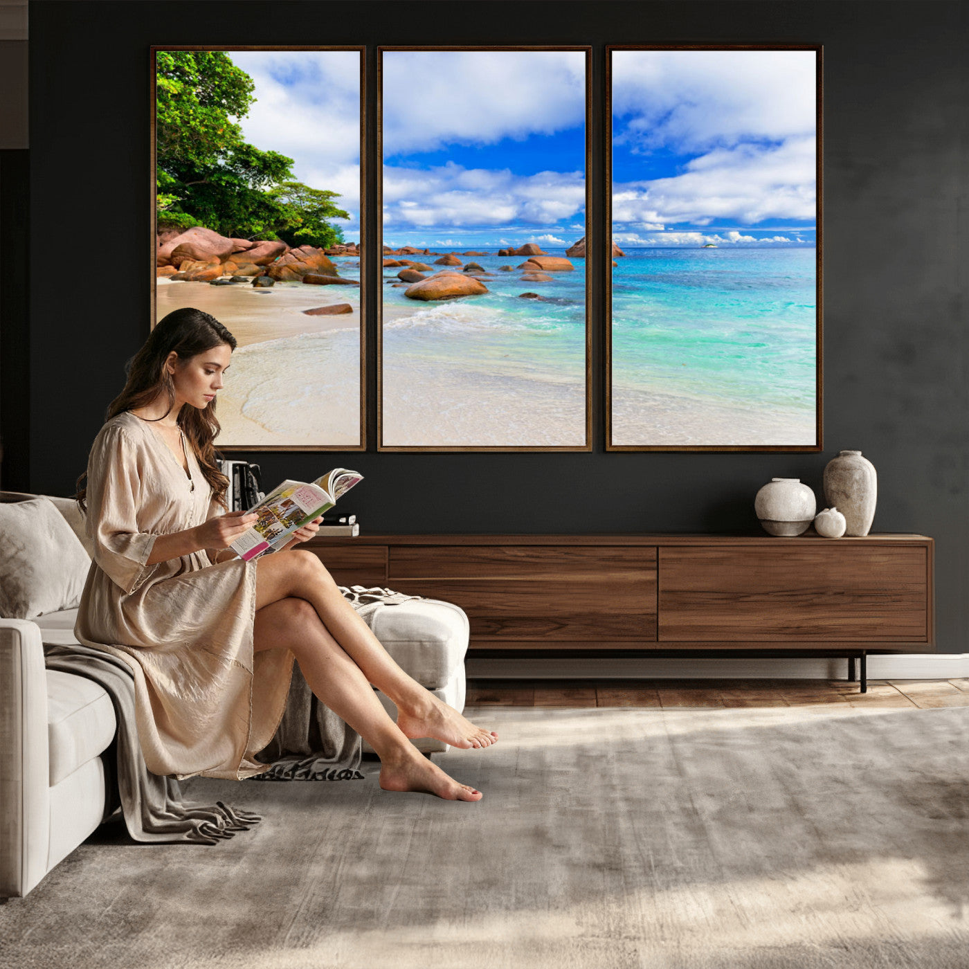 81980382-MGV-CV-36X24 - Seychelles Beach Canvas Wall Art - Anse Intendance Turquoise Ocean Print