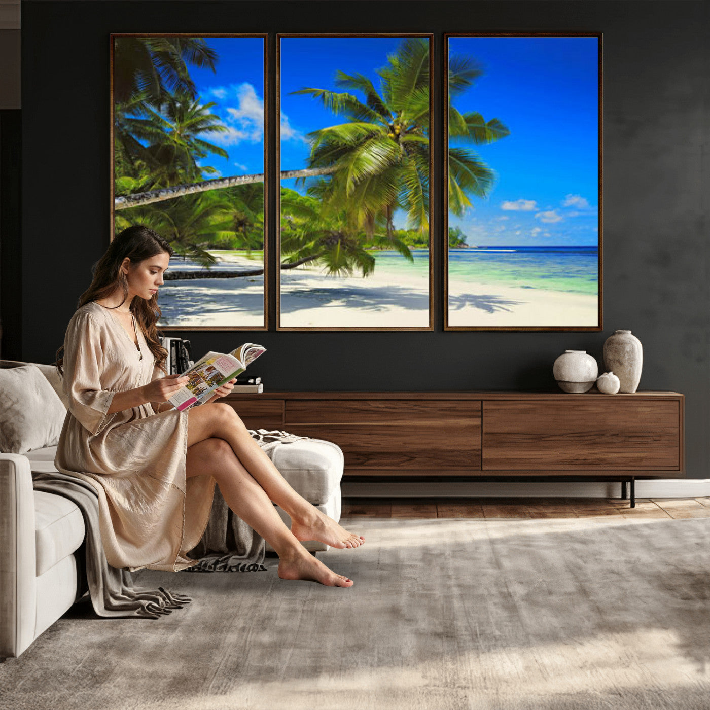 20475280-MGV-CV-36X24 - Tropical Island Coconut Palm Trees Wall Art Canvas Print - Turquoise Beach Print for Nautical Home Decor