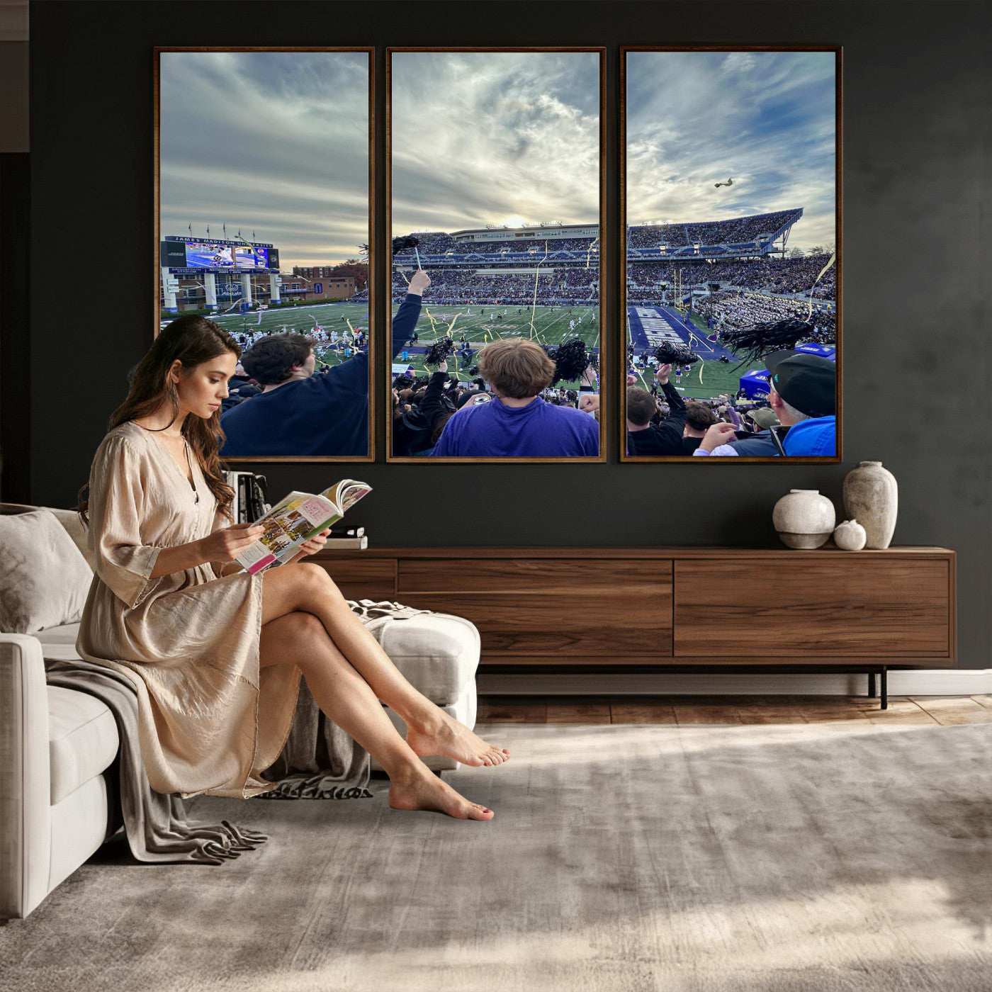 400867JMU-MGV-CV-36X24 - JMU Stadium Wall Art Canvas Print for Game Room Decor - James Madison University Stadium