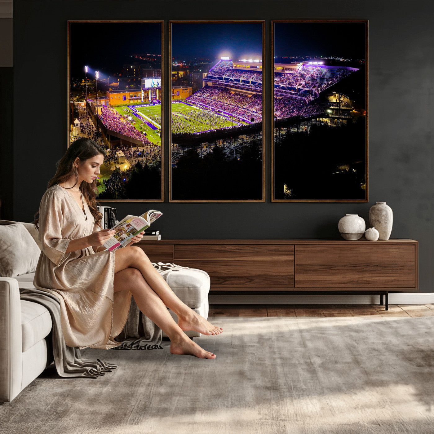 400867JMU2-MGV-CV-36X24 - JMU Stadium Wall Art Canvas Print for Game Room Decor - James Madison University Stadium