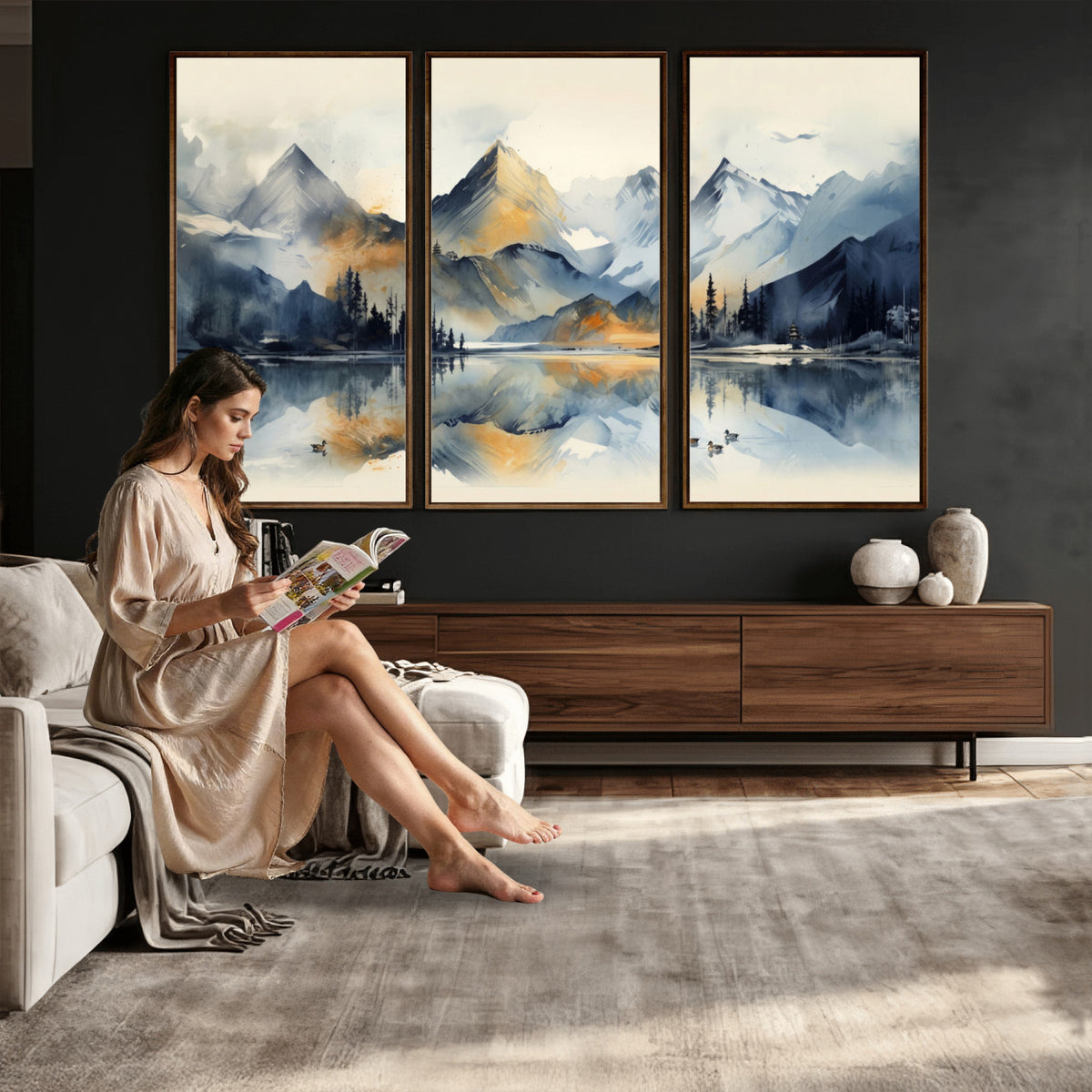 10196184T-MGV-CV-36X24 - Abstract Lake Mountain Wall Art Canvas Print