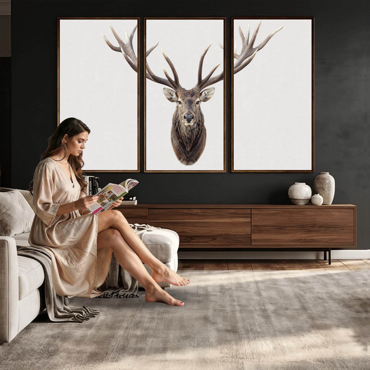 840173GY-MGV-CV-36X24 - Majestic Red Deer Canvas Wall Art – Stag Antlers Horns Print, Wildlife Hunting Poster, Rustic Cabin Lodge Decor