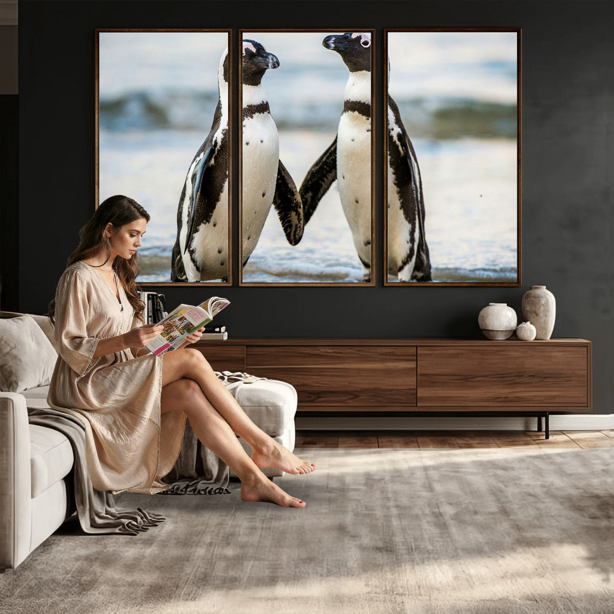 64870405-MGV-TP-30X20 - African Penguins Boulders Beach Wall Art Canvas Print, Cute Penguin Couple Photo Print