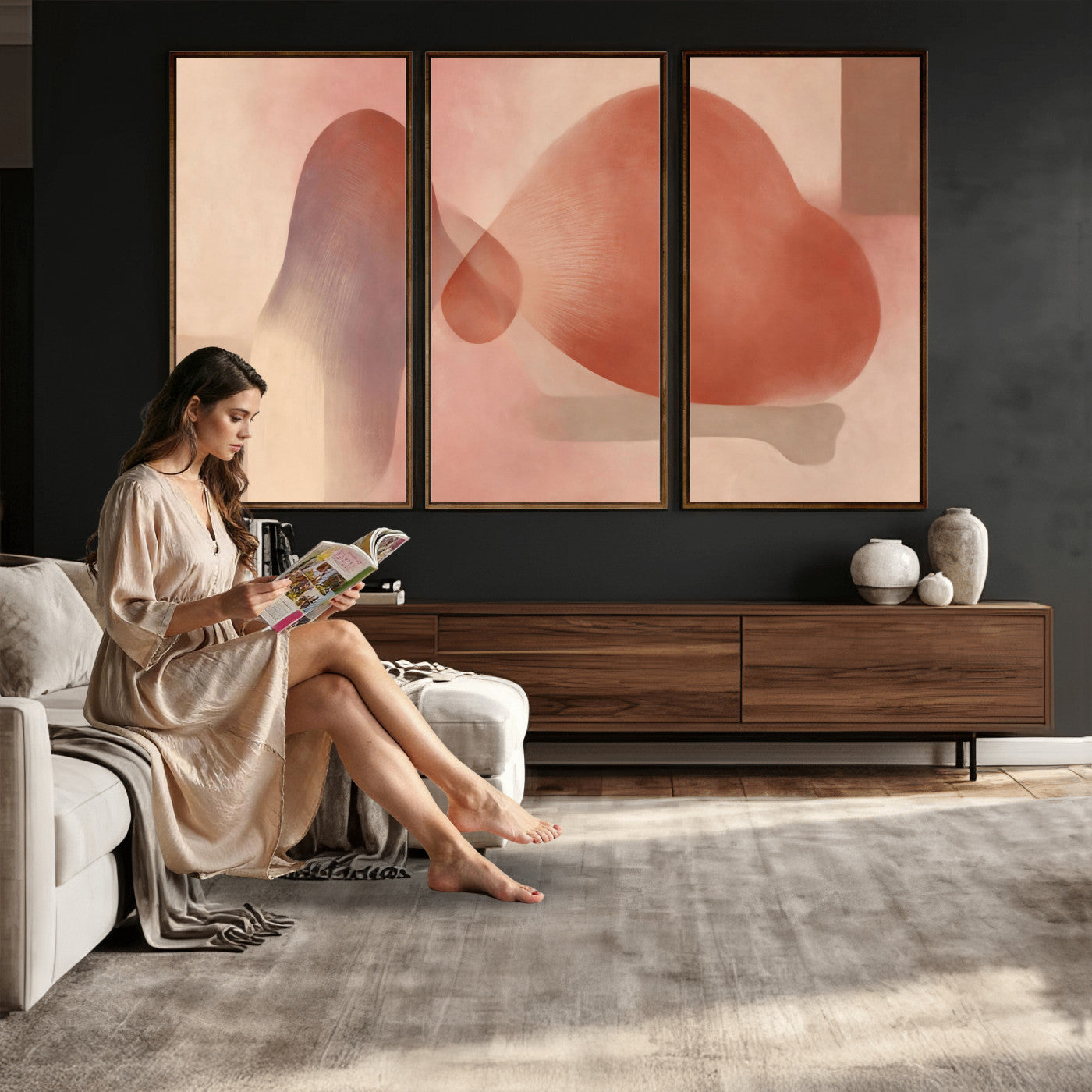 85110643-MGV-CV-36X24 - Vinna Begin Calin Biomorphic Abstract Wall Art Canvas Print, Terracotta Pink Organic Shapes Art Painting Print