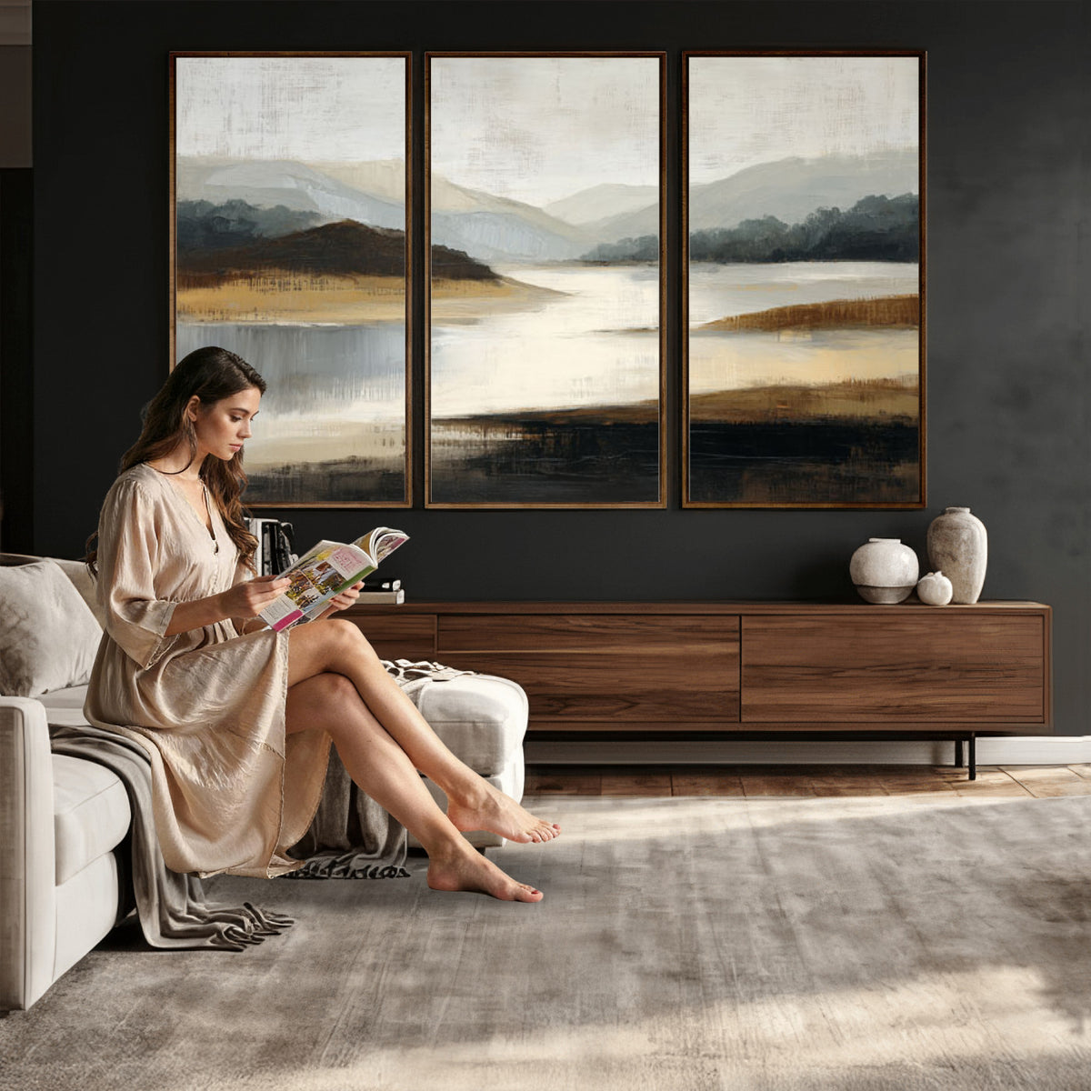 36730896-MGV-CV-36X24 - Modern Abstract Landscape Canvas Wall Art, Minimalist Nature Printing