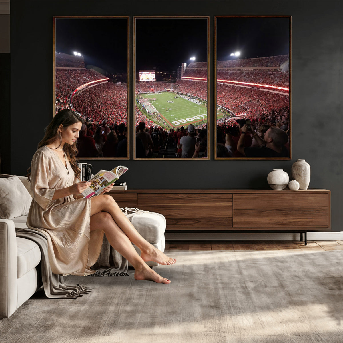 50587166-_Poster-30x20 - Sanford Stadium Georgia Bulldogs Canvas Print 3 Piece Framed Wall Art Extra Large Floating Frame Sports Poster Made in USA