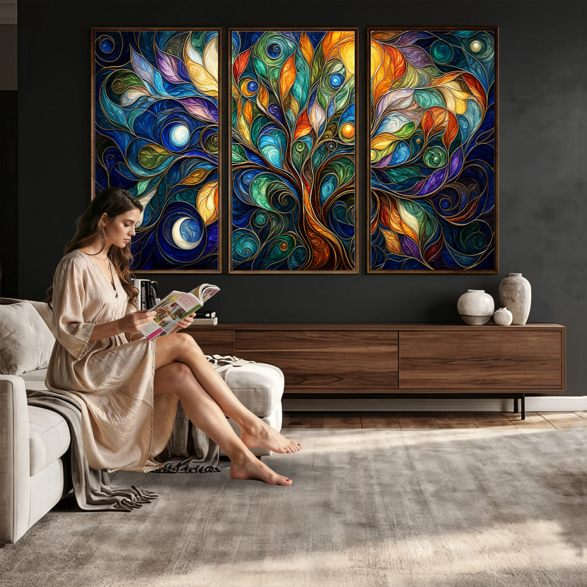 60127105-MGV-CV-36X24 - Psychedelic Tree Of Life Wall Art - Vibrant Swirl Cosmic Nature Decor