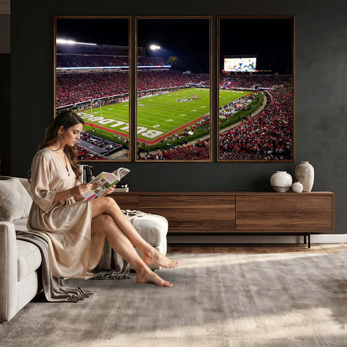 12753057-MGV-TP-30X20 - Sanford Stadium Night Game Canvas Wall Art - Georgia Bulldogs Football Stadium Print