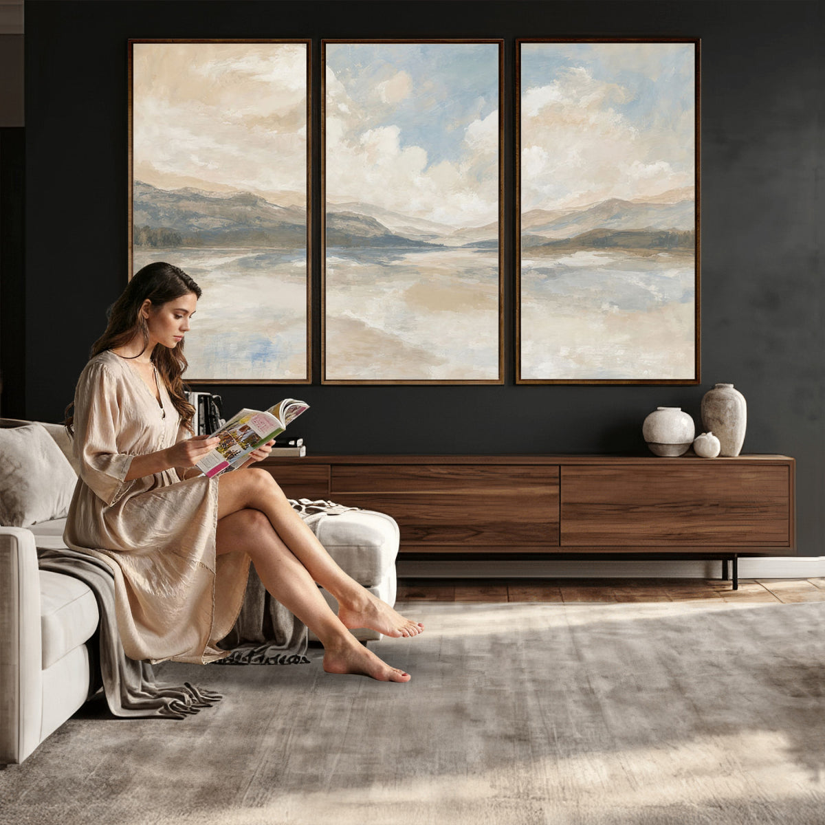 12998065-MGV-CV-36X24 - Serene Mountain and Lake Landscape Canvas Wall Art