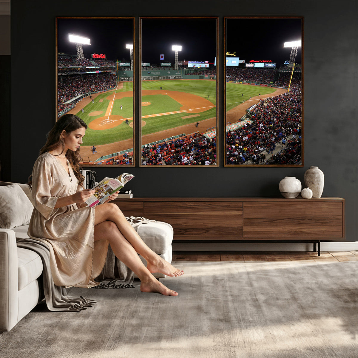 86945D-MGV-CV-36X24 - Fenway Park Boston Red Sox Baseball Stadium Wall Art Canvas Print for Gift Baseball Lover MLB Wall Art College Dorm Wall Decor Baseball Gift