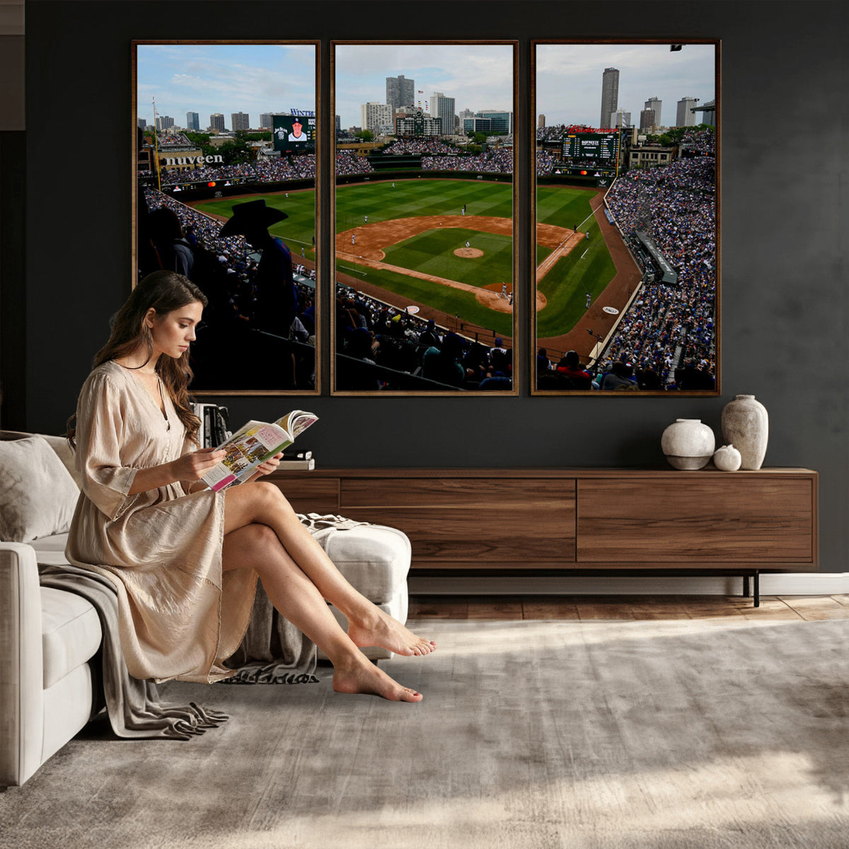 34859D-MGV-CV-36X24 - Chicago Cubs Baseball Team Print - Wrigley Field Stadium