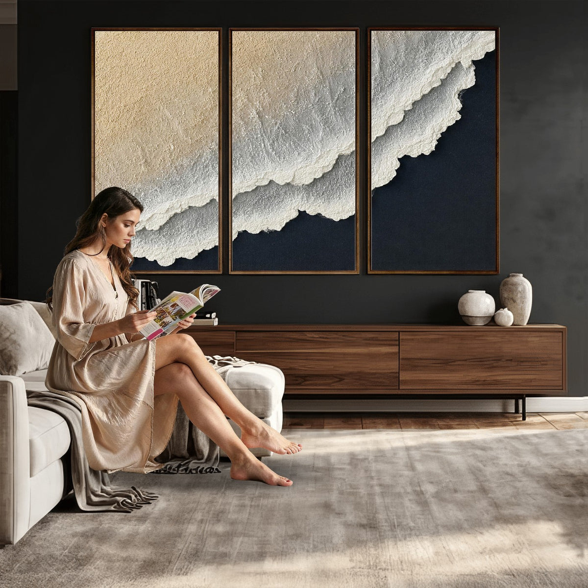 32969959-MGV-CV-24X16 - Abstract Ocean Wave Canvas Wall Art, Coastal Beach Wall Decor for Living Room