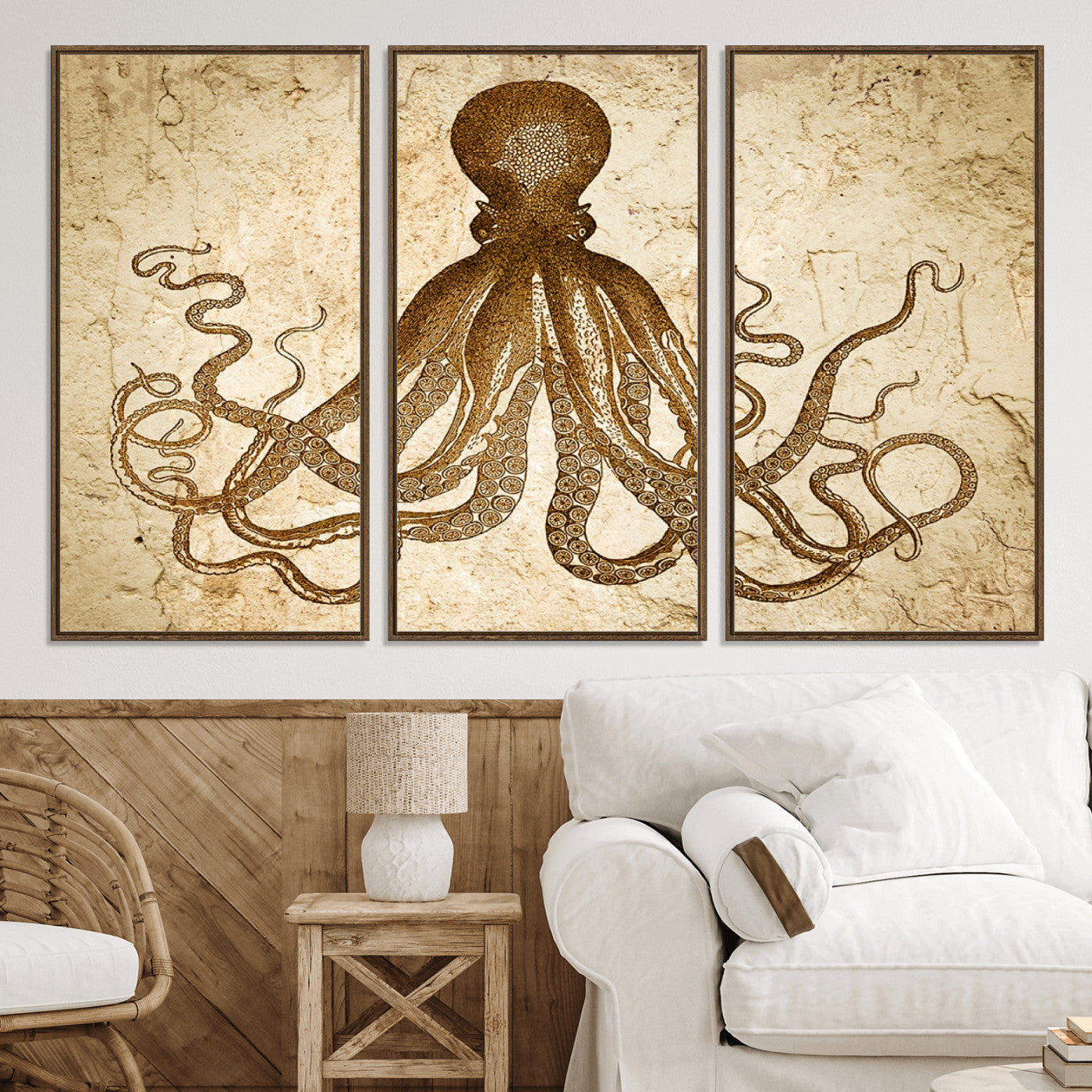 96154-MGV-CV-36X24-Sepia Octopus Wall Art Abstract Animal Canvas Print