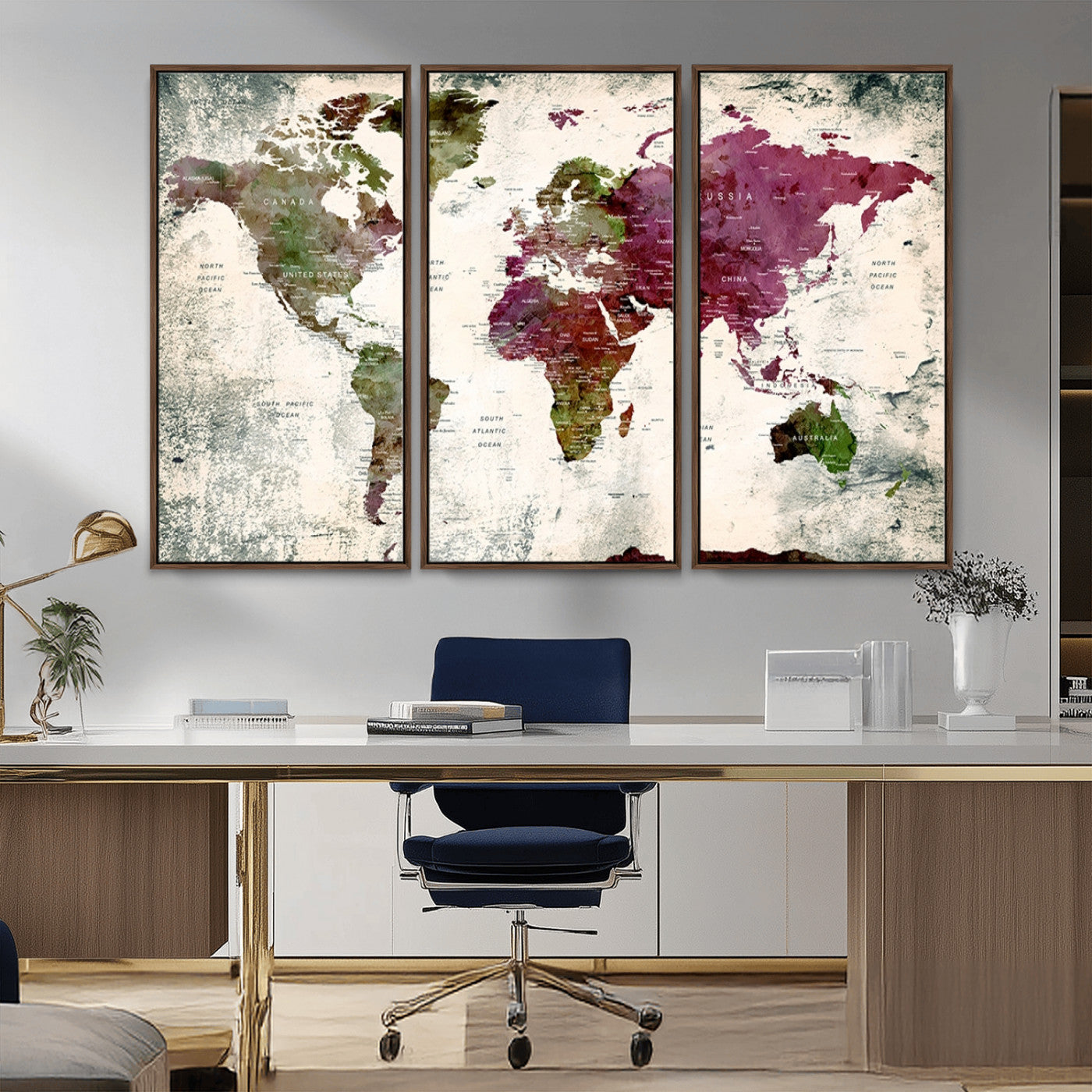 MGV-FC-48X32-3P - World Map Wall Art Canvas Print for Home and Office Decor