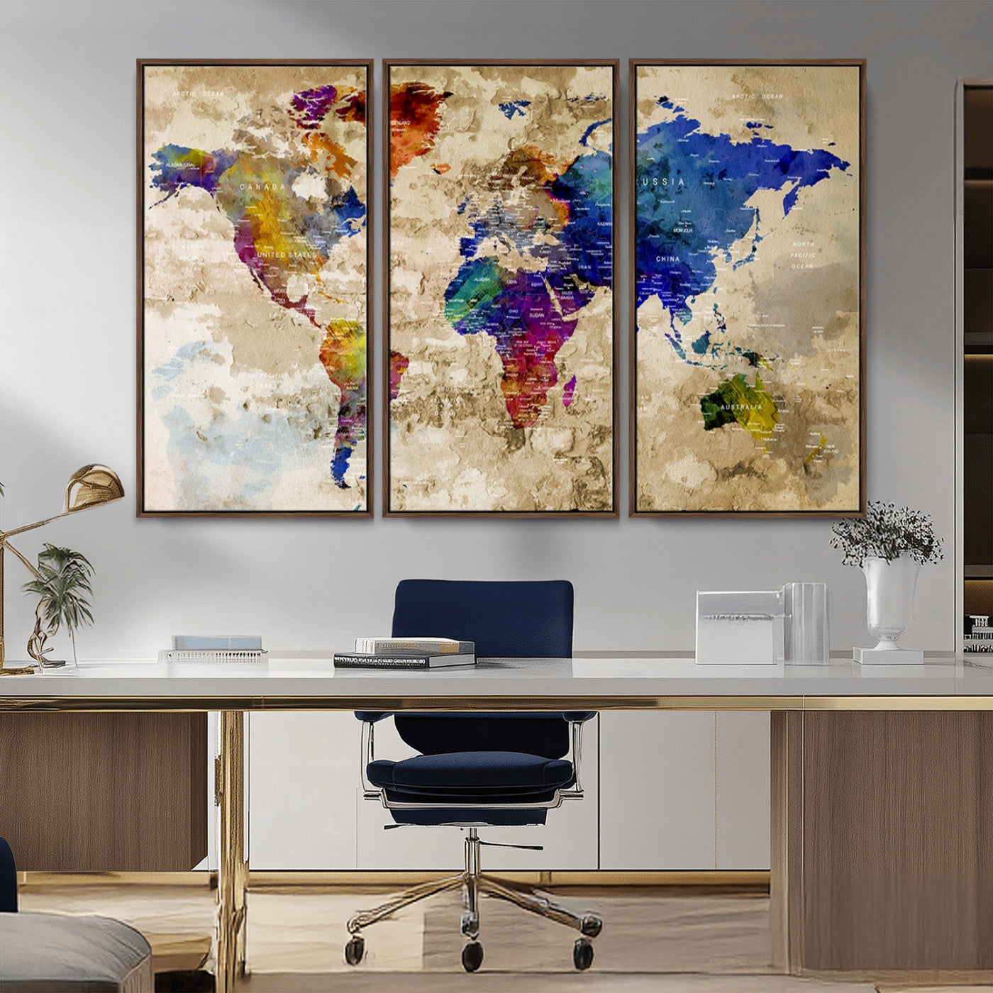 MGV-FC-48X32-3P - World Map Wall Art Canvas Print for Home and Office Decor
