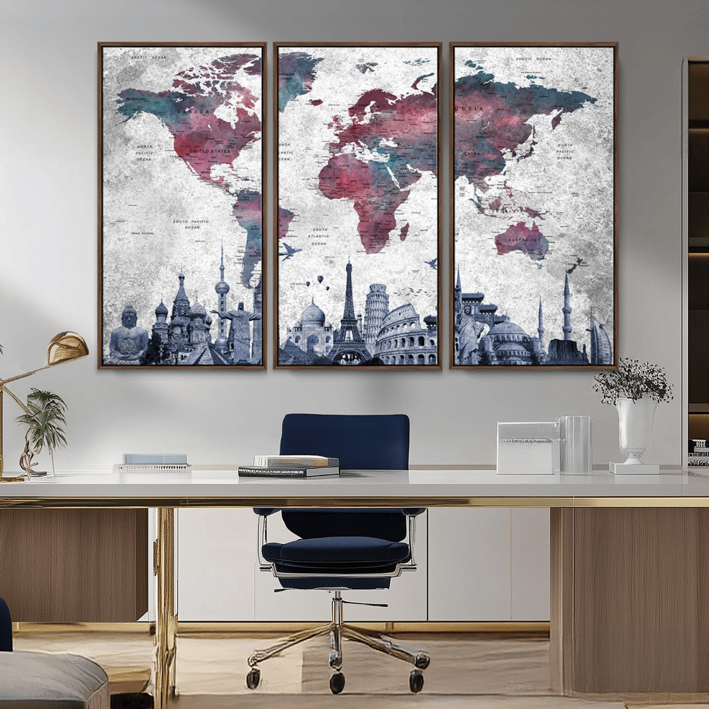 MGV-FC-48X32-3P - Push Pin World Map Canvas Print – Framed Wall Art for Couples to Track Their Travels – Anniversary