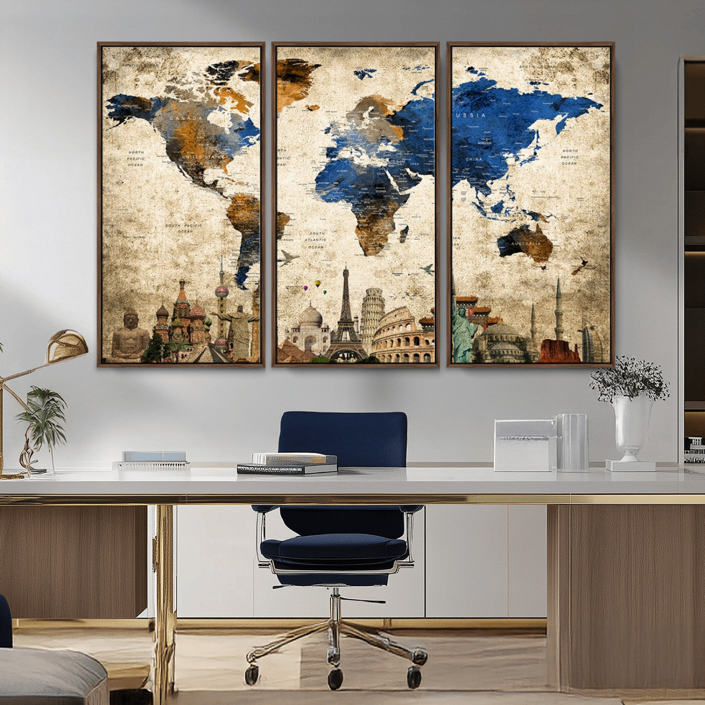 MGV-FC-48X32-3P - Push Pin World Map Canvas Print – Framed Wall Art for Couples to Track Their Travels – Anniversary