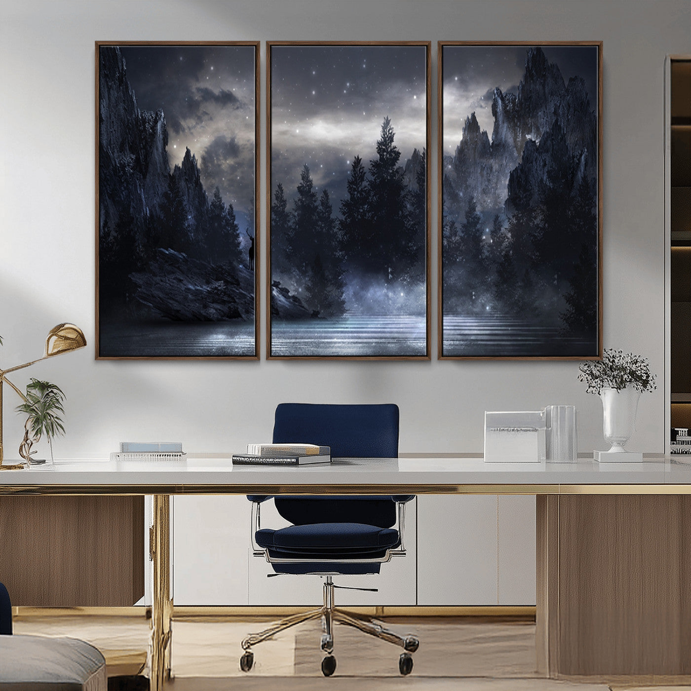 MGV-FC-48X32-3P - Night Landscape and Trees Wall Art Canvas Print