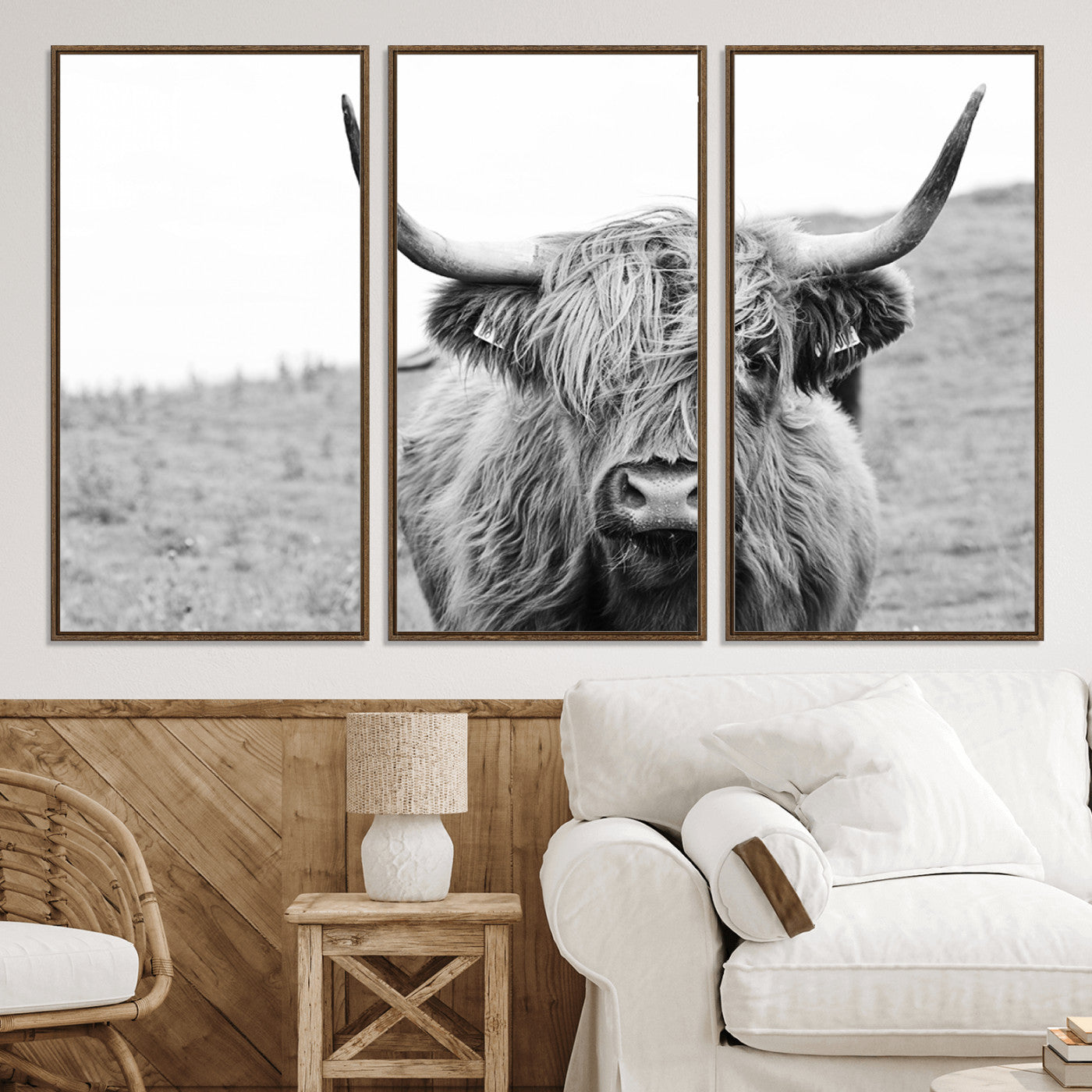 16248-MGV-CV-36X24-Newfoundland Cow Art Wall Art, Black White Cow Art Wall Art Canvas Print