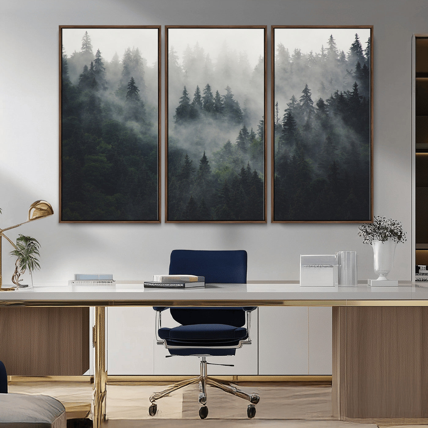 MGV-FC-48X32-3P - Nature Wall Decor - Serene Triptych Nature Print – Woodland Landscape Decor for Living Room or