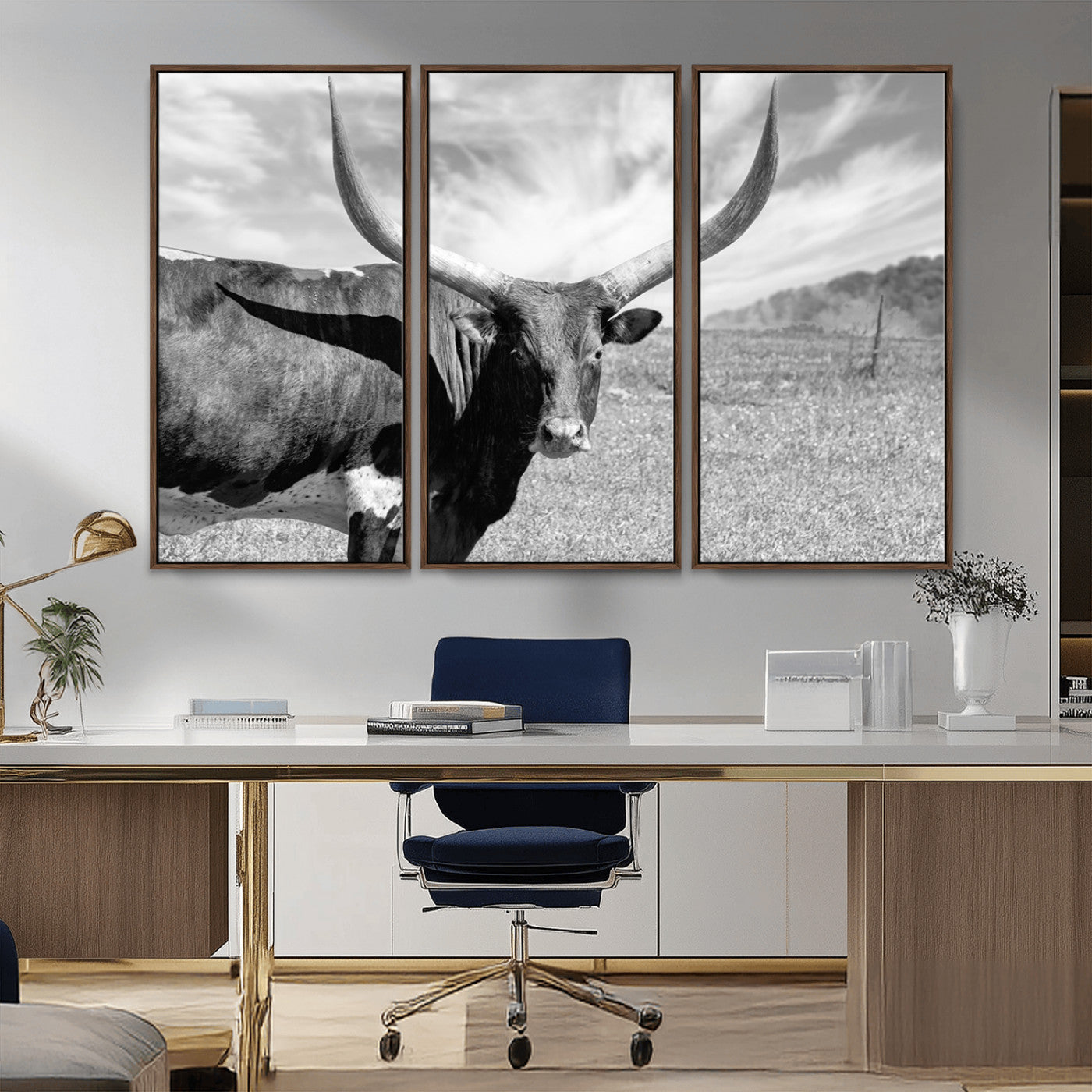 MGV-FC-48X32-3P - Cattle Wall Art Longhorn Cow Canvas Print