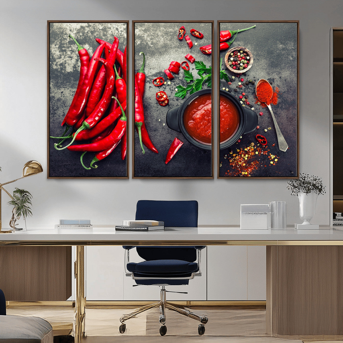 MGV-FC-48X32-3P - Red Pepper Kitchen and Restaurant Wall Wall Art, Red Pepper Kitchen Wall Decor Canvas Print