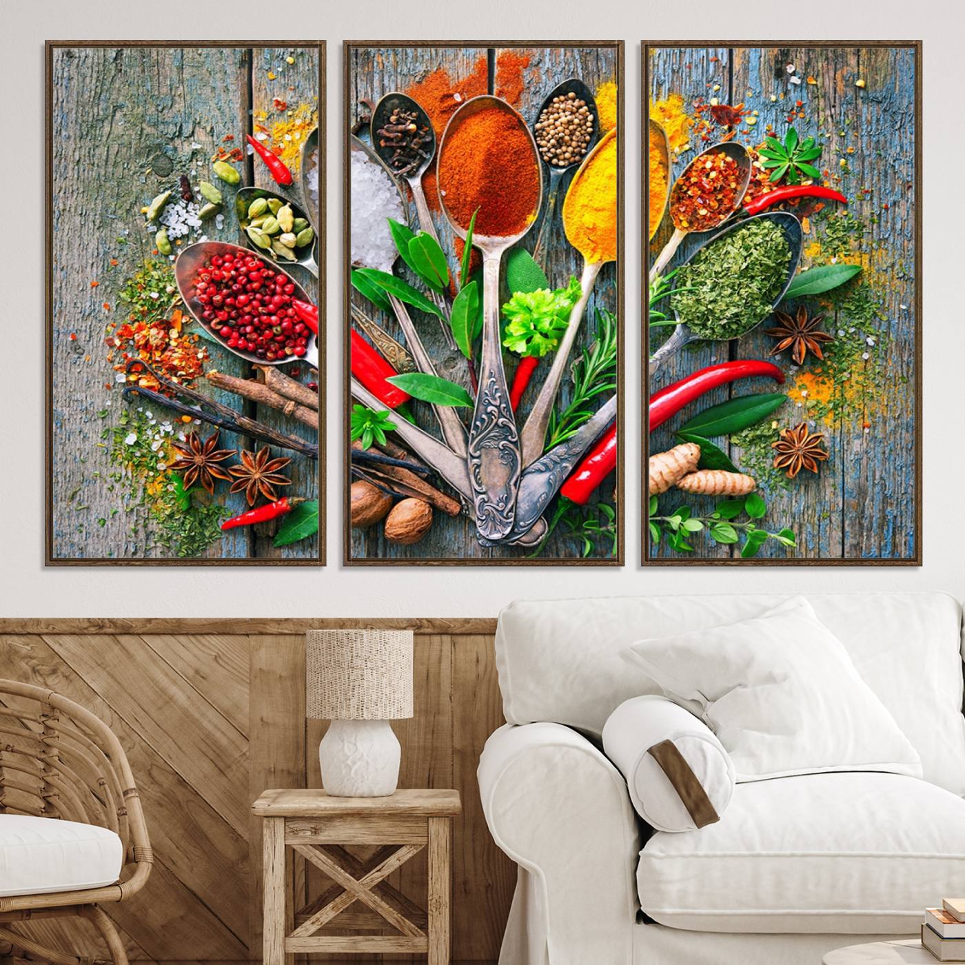 20619-MGV-CV-36X24-Spoonful of Spices Cooking Wall Art Canvas Print - Vibrant Kitchen Decor Triptych – Culinary Art Print for Dining Room or Kitchen – Ready to