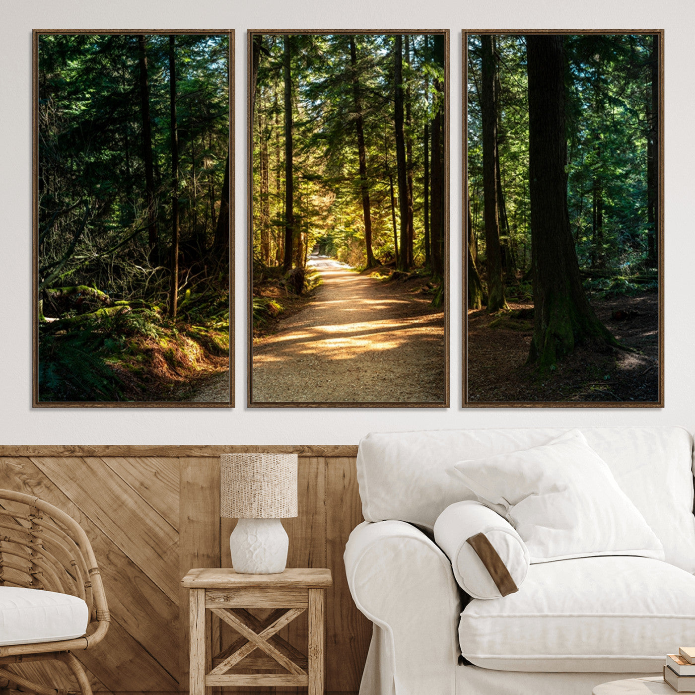 51762-MGV-CV-36X24-Sunlit Forest Pathway Canvas Print | 3 Panel Large Nature Wall Art for Living Room, Office, or Modern Space | Tranquil Scenic Forest, Ready