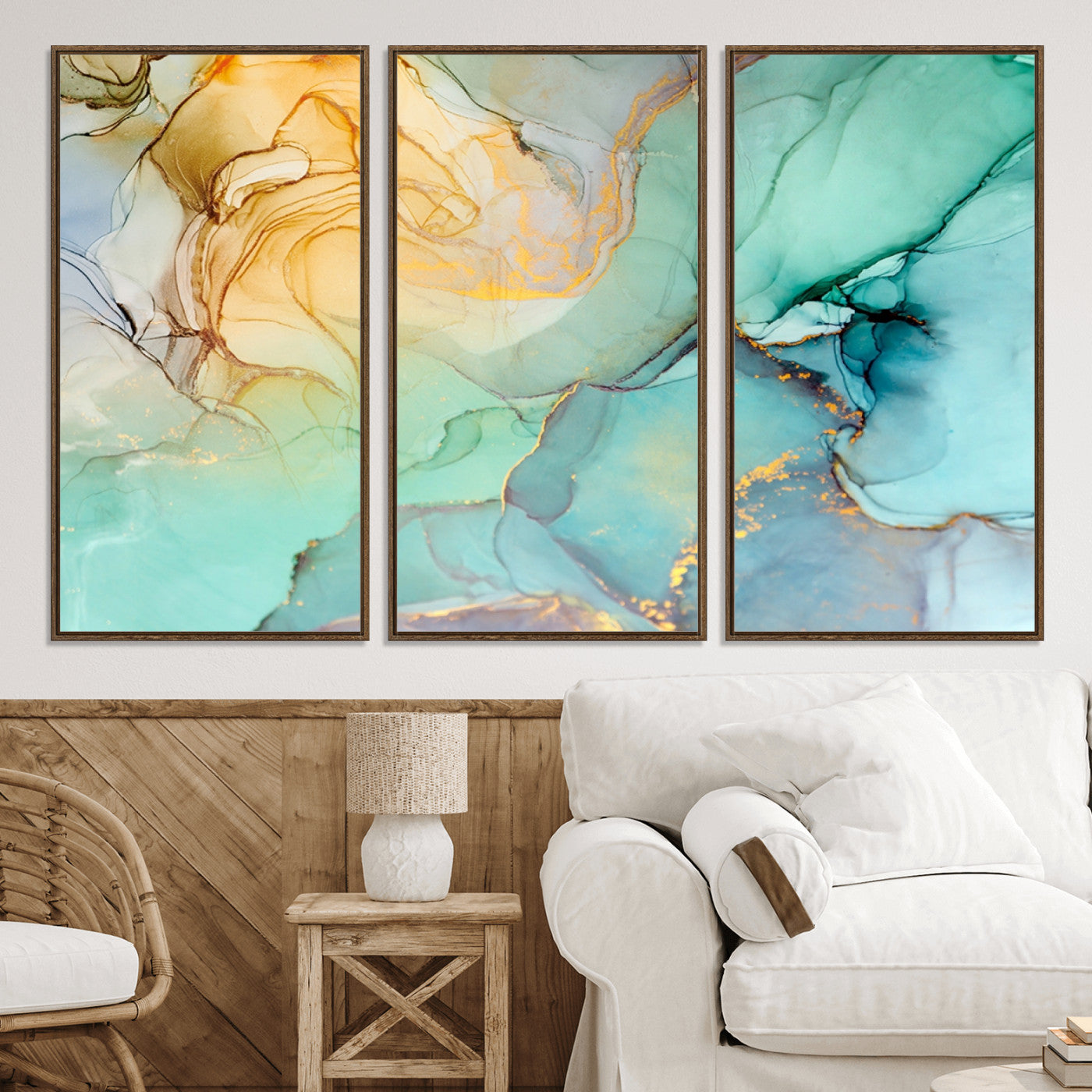 47242-MGV-CV-36X24-Green Marble Fluid Effect Wall Art Abstract Canvas Wall Art Print