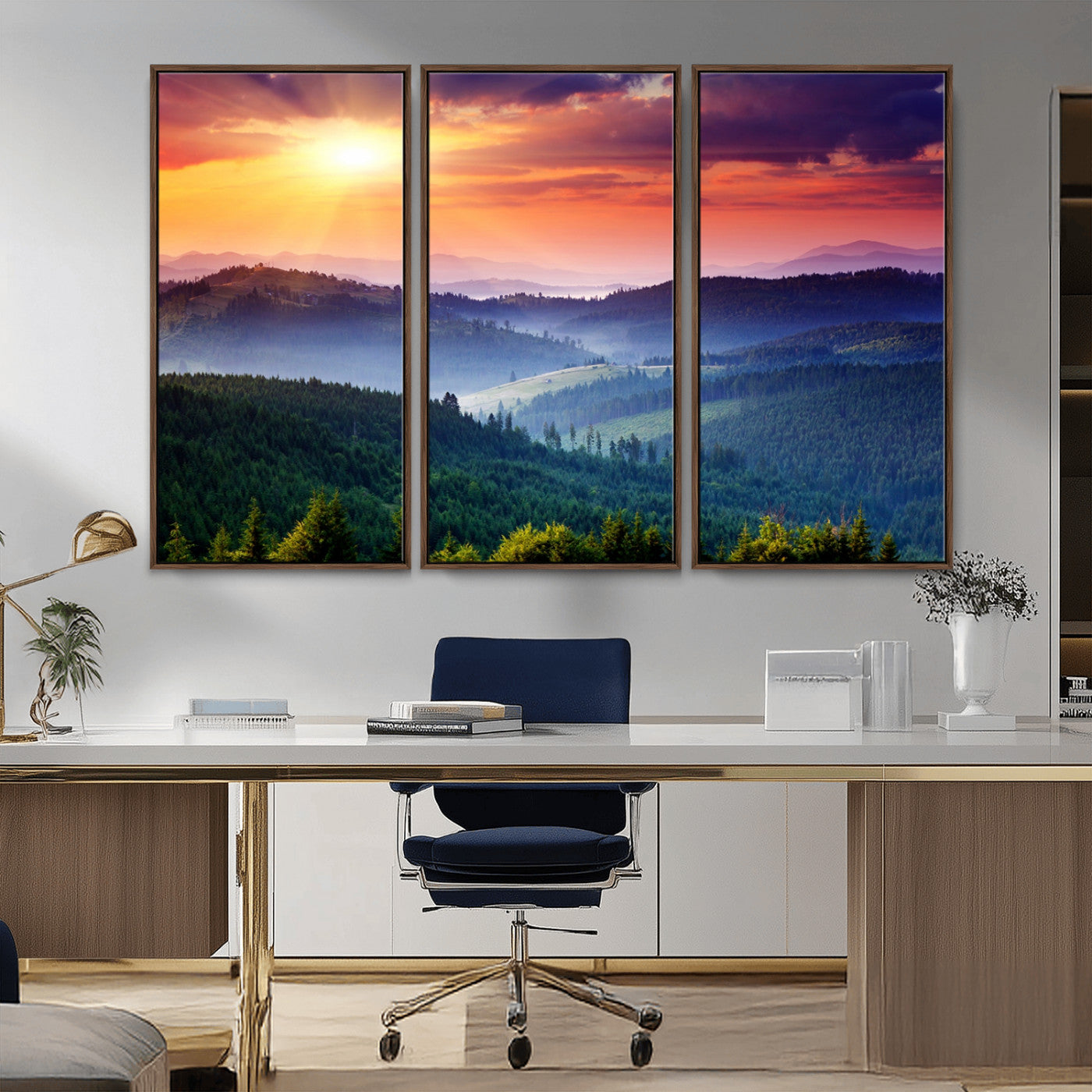 MGV-FC-48X32-3P - Mountain and Sunset Wall Art Canvas Print