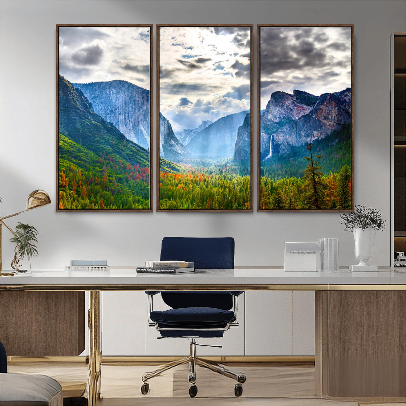 MGV-FC-48X32-3P - Yosemite Park Half Dome 3 Panel Canvas Print | Large Giclée Landscape Wall Art for Living Room,
