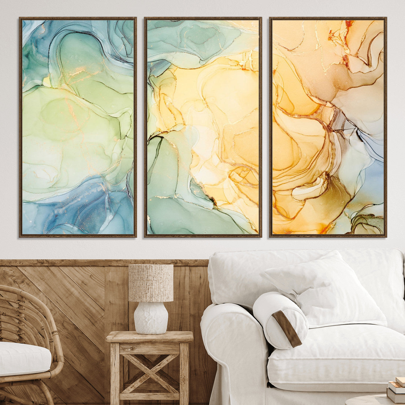 42195-MGV-CV-36X24-Green and Yellow Marble Fluid Effect Wall Art, Green and Yellow Marble Canvas Wall Art Print