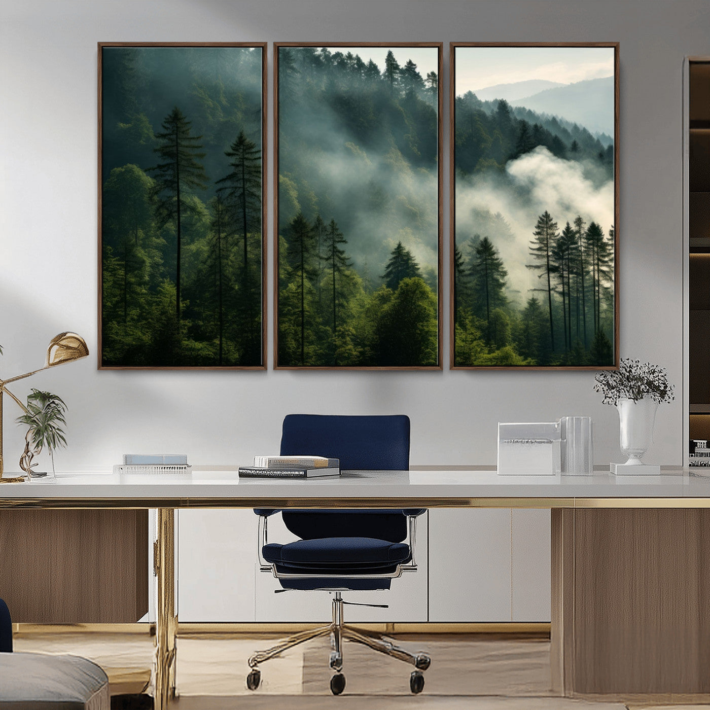 MGV-FC-48X32-3P - Misty Forest Wall Art Premium Canvas Print a Foggy and Serene Atmosphere