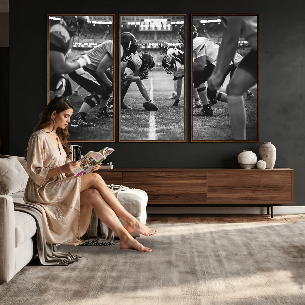 13273-MGV-CV-36X24 - American Football Wall Art Canvas Print Framed Stadium Sport