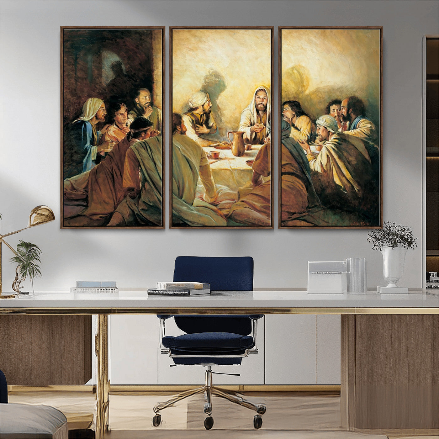 MGV-FC-48X32-3P - Last Supper Wall Art Canvas Print, Framed Jesus Painting Art Picture Print, Moderne Bibel Perfect Traditional/Religious Decor Artwork