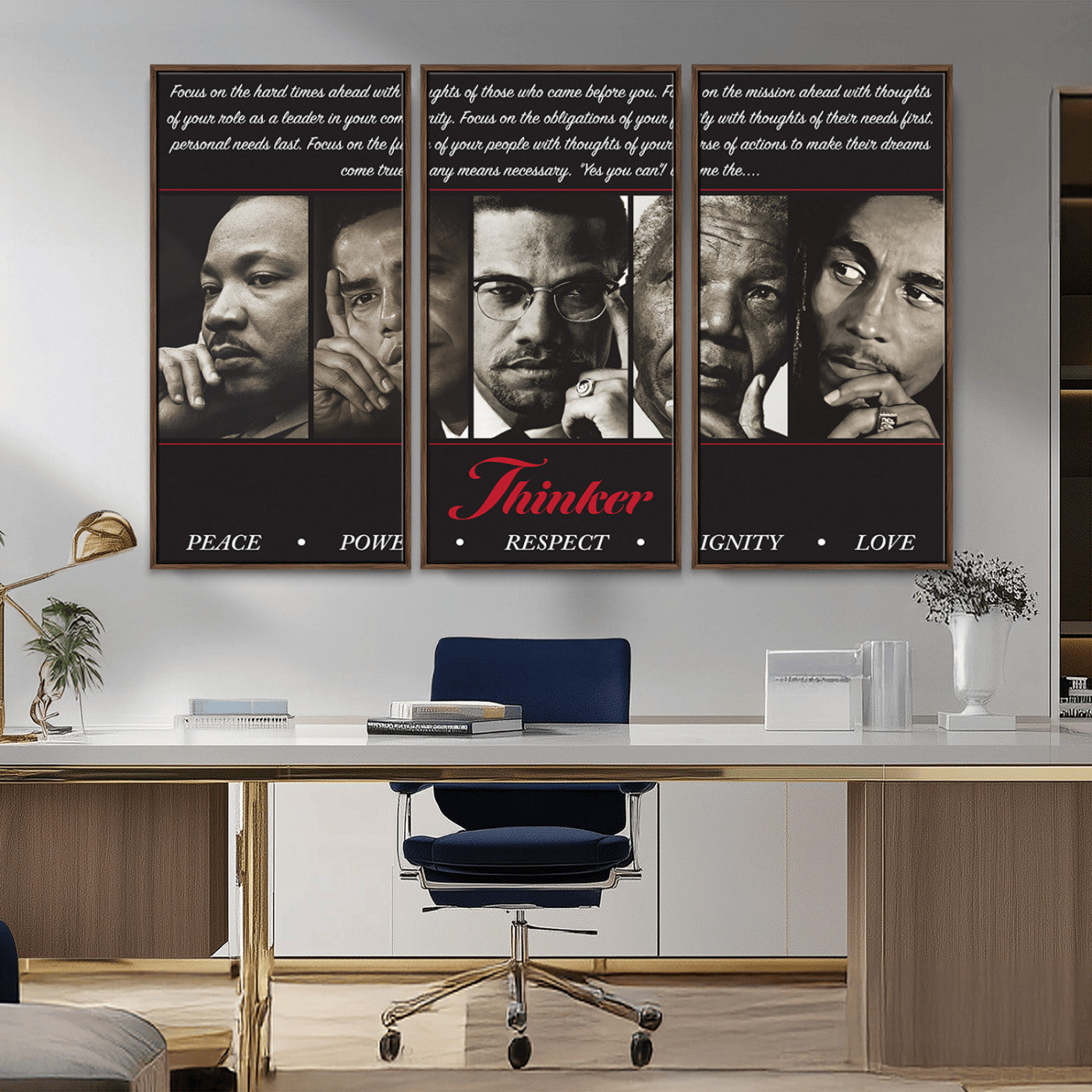 MGV-FC-48X32-3P - Thinkers of Wall Art Canvas Print - Inspirational Wall Art Featuring Icons of Peace, Power, and