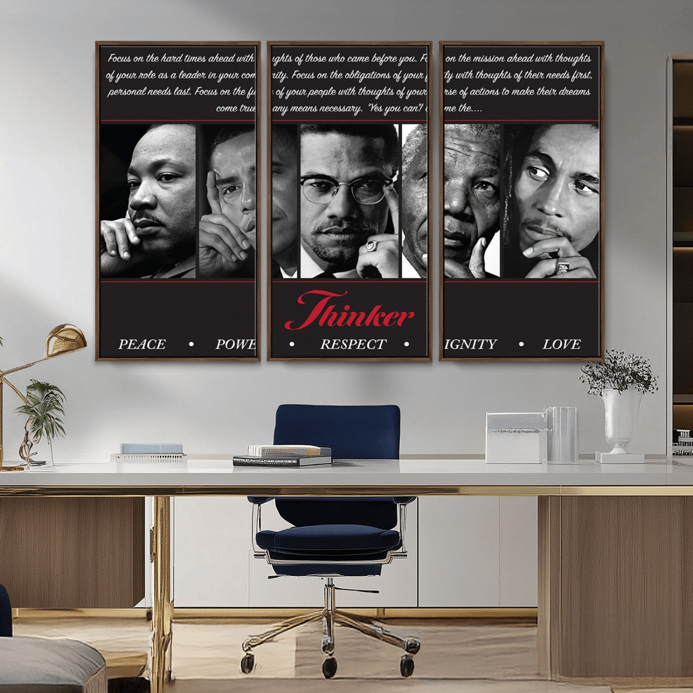MGV-FC-48X32-3P - Thinker Peace Power Respect Dignity Wall Art | Thinkers of Changel Wall Art Featuring Icons of