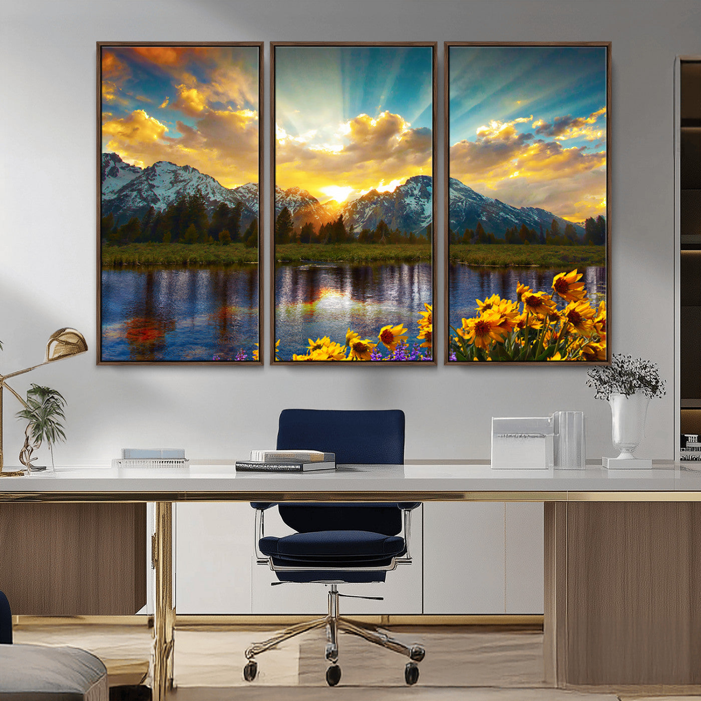 MGV-FC-48X32-3P - Grand Teton Park Amazing Mountain Landscape Sunset Wall Art Canvas Print