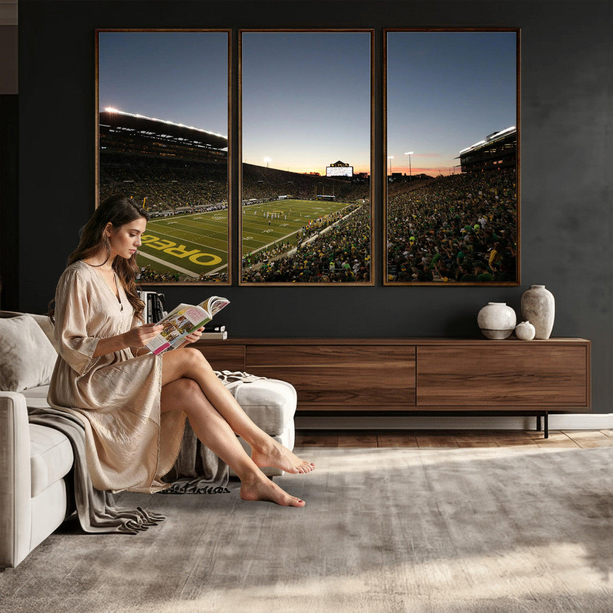 21429-MGV-CV-36X24 - Oregon Ducks Football Team Print - Eugene Autzen Stadium Wall Art Canvas Print