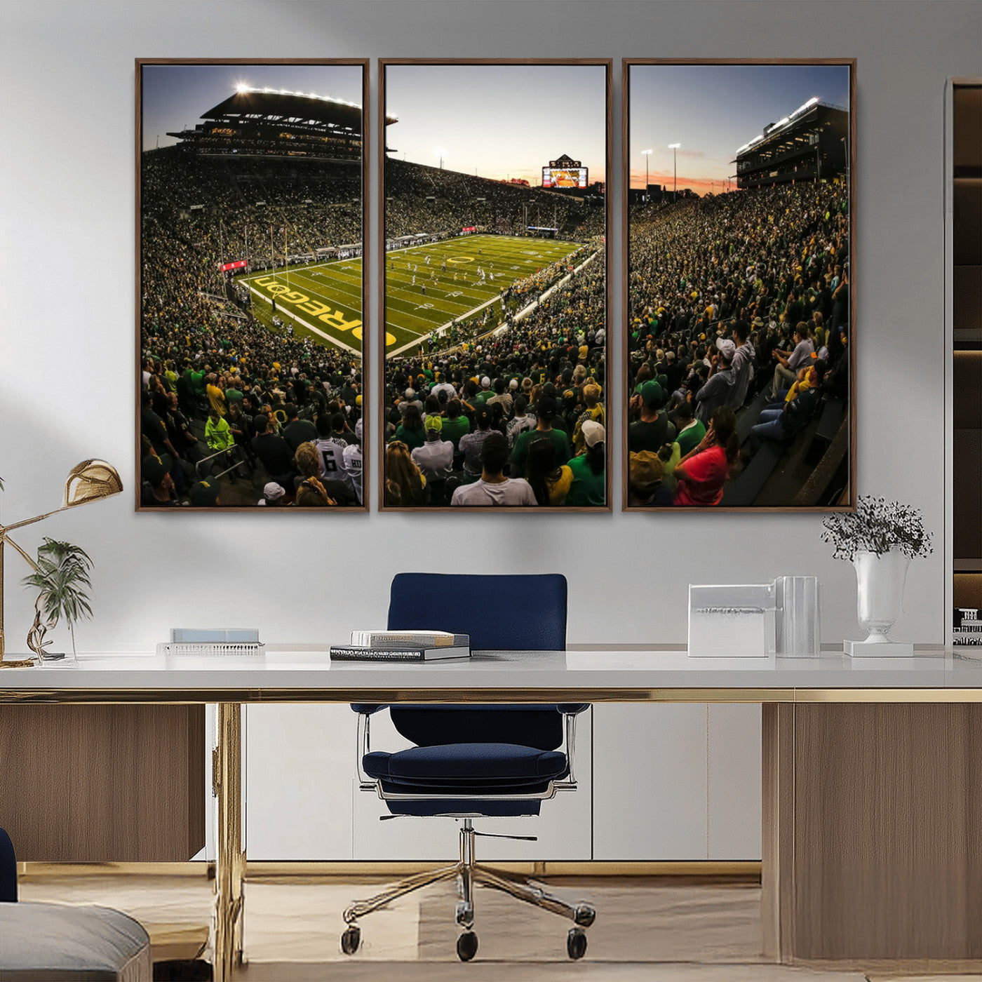 MGV-FC-48X32-3P - Oregon Stadium Canvas Wall Art - Captivating Game Day Scene at Autzen Stadium, Oregon Ducks Football