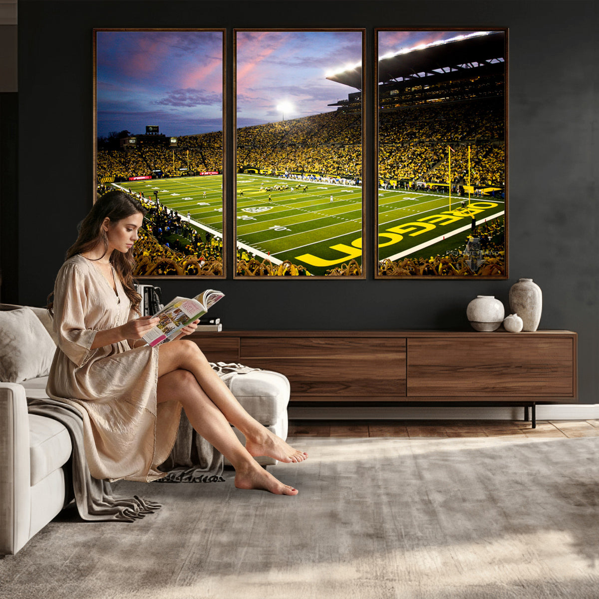 72017-MGV-CV-36X24 - University of Oregon Ducks Football Team Print, Eugene, Framed and Ready to Hang
